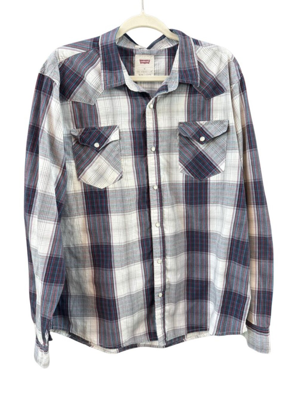 Levi's Standard Fit Plaid Pearl Snap Shirt Men's XL Western Button Front